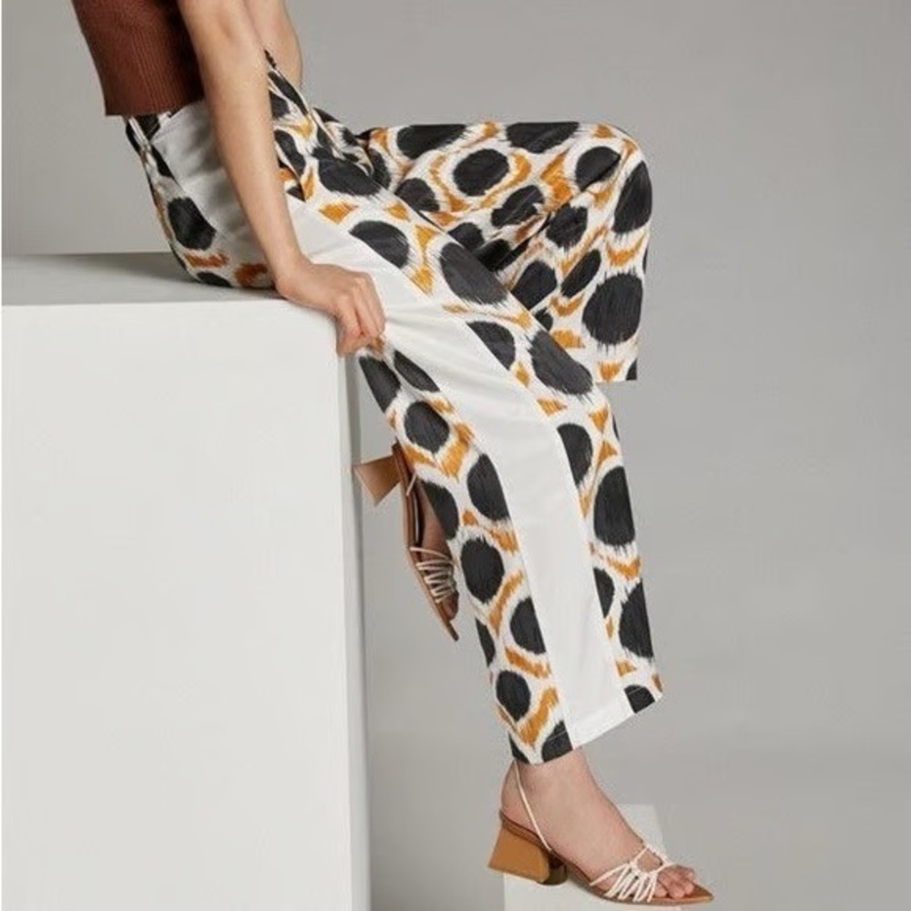 Anthropologie Maeve Wellesley Black, White, and Orange Wide Leg Pants Size 12
